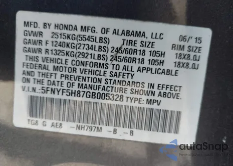 2016 Honda Pilot Ex-L from USA, damaged, VIN 5FNYF5H87GB005328